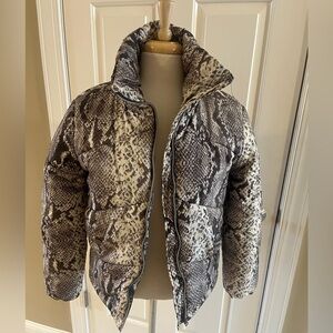 Snakeskin Print Puffer Coat-Size Small